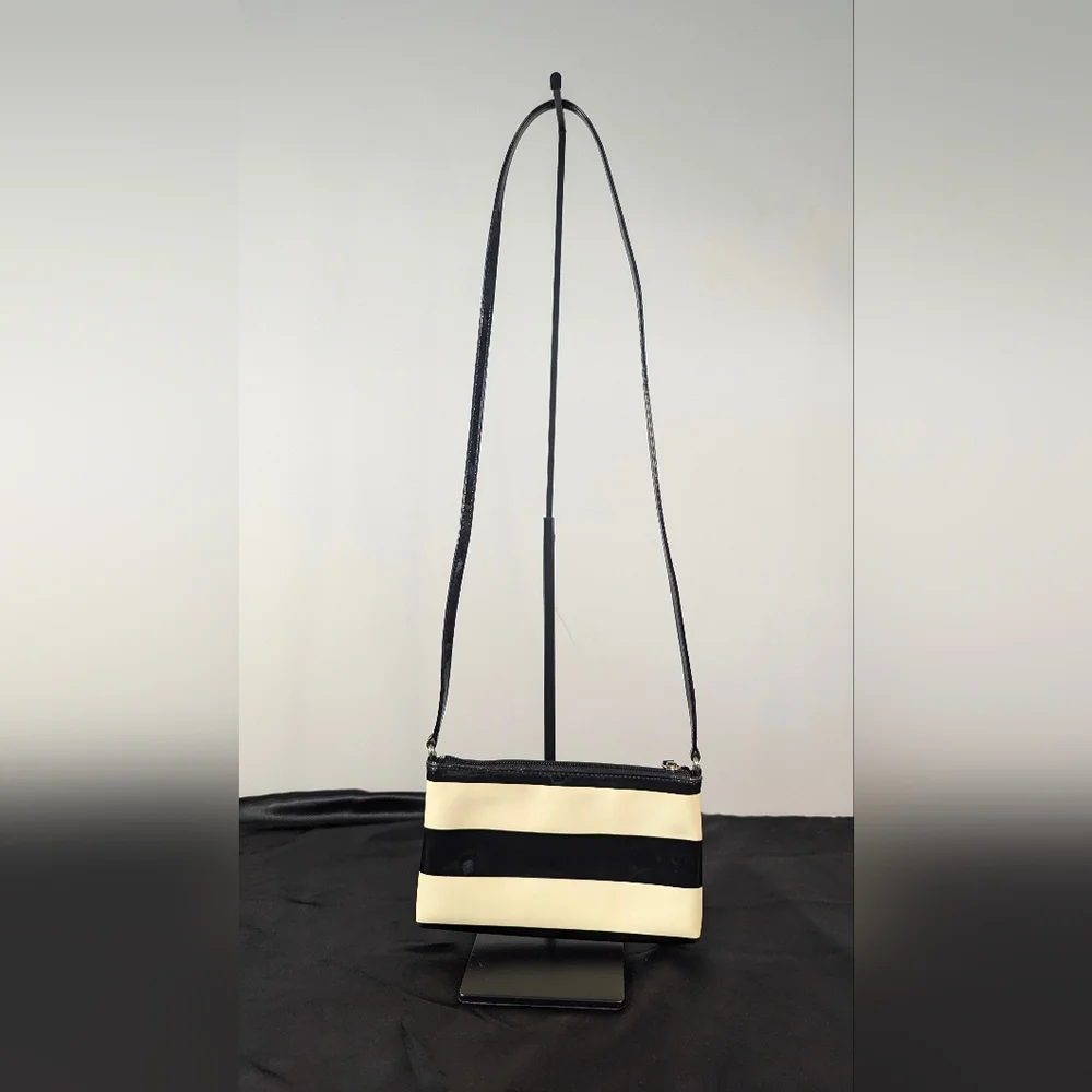 Kate Spade Crossbody PROJECT BAG Small Black Cream Striped PVC Magenta Hot Pink - Picture 2 of 12